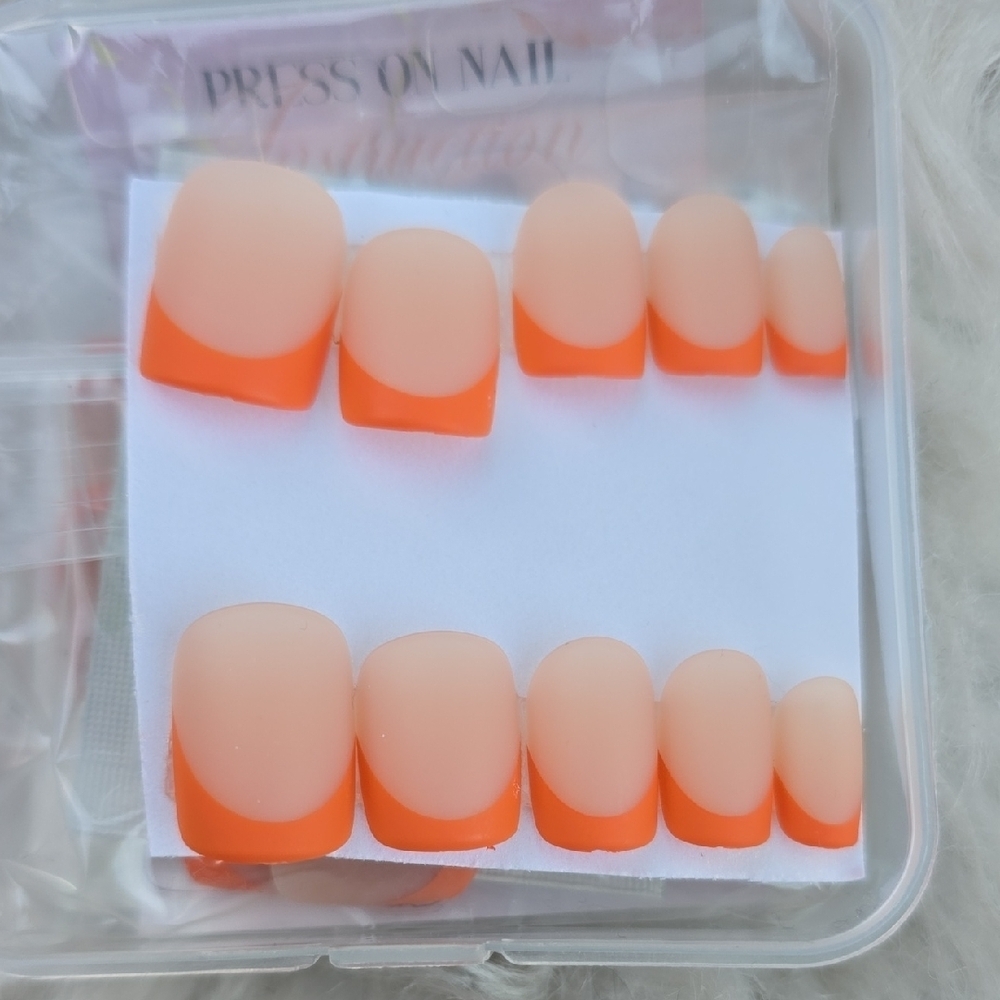 Orange french press on nails short square medium